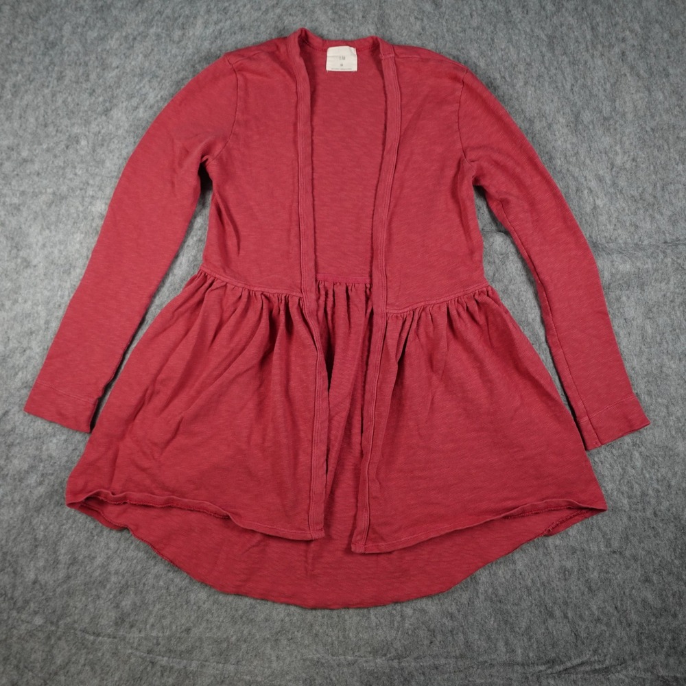 t.la Cardigan Women Extra Small Red Peplum Open Front Long Sleeve Cotton Top